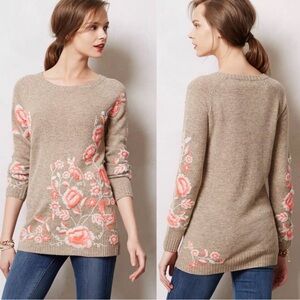 Anthropologie Sleeping on Snow Embroidered Ranunculus Tunic Sweater Size Small